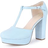Allegra K Damen Plateau-Pumps mit rundem Zehenbereich, T-Riemen, klobig, hoher Absatz, Himmelblau, 37.5 EU