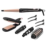 Rowenta CF4231 Infinite Looks 14-in-1 Multistyler | Keramikbeschichtung | kühle Spitze | Inklusive Stylingaufsätze (Haarglätter/Kreppeisen/Lockenstab/Warmluftbürste) und Zubehör | Schwarz/Kupfer