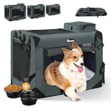 Reerooh Hundebox M 60x42x42cm, Faltbar Hundetransportbox Inkl.Hundenapf, Tragbare Hundetasche für Reisen, Hunde und Katzen Auto Haustiertransportbox (Grau, M)