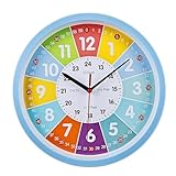 HOSPAOP Kinder Wanduhr Lautlos, Lernuhr Kinder Uhr Kinderzimmer Ohne Ticken Kinderwanduhr Bunt für Jungen Mädchen Kinderzimmer Schlafzimmer Küche Wohnzimmer Schule, 25 cm