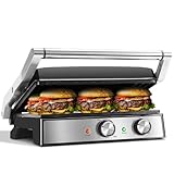 Aigostar Kontaktgrill, Keramikbeschichteter, 30 Minuten Timer. Panini Grill und Sandwichmaker für Sandwiche, Steak, Toaster. 2000 Watt, Einstellbarer Thermostat, 180º Öffnung, Roast