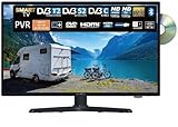 Reflexion 24 Zoll Smart Wide-Screen Full HD LED-Fernseher für Wohnmobile mit DVB-T2 HD, DVD-Player, Bluetooth, Triple-Tuner und 12 Volt KFZ-Adapter (12 V/24 V, HDMI, USB, DVB-T Antenne), Schwarz