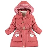 LSHDCER Kinder Kapuzenjacke Mädchen Winter Warm Mäntel Gepolsterter Parka Mantel Kunstfell Fleece Gefüttert Jacke, wassermelone, 5-6 Years