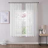 Joydeco 2er Set H145 x B140 cm Weiß Transparente Kurz Schien Gardinen Sheer Voile Vorhänge für Schienensystem mit Kräuselband Vorhang Polyester Durchlässig Curtains Modern Schlafzimmer Wohnzimmer