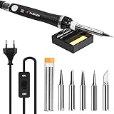 Tabiger Lötkolben Set, Lötkolben kit Lötset mit Einstellbarer Temperatur und EIN/AUS-Schalter, 60W/220V Soldering Iron mit 5PCS Unterschiedliche Lötspitzen, Lötzinn, Löten Ständer mit Schwamm