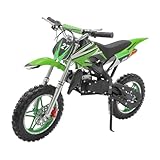 49cc Dirt Bike,Kinder Jugend Crossbike Pocket Cross,10 Zoll 2-Takt Motorrad Motorbike,Hand-Zug-Start-Methode,Scheibenbremsen,Bis 60 km/h, Max 100kg, Motorsport Pocket Crossbike (Grün)