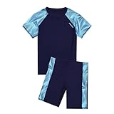 Generisch Jungen-Badeanzug-Set für Jungen, 2-teilig, kurzärmelige Badehemden, Badeanzüge mit Badehose (Navy, 8-9 Years) 2025 Kinder