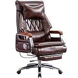 Ergonomischer Chefsessel 90° 155° Computerstuhl mit Echtleder Drehdesign 200kg Kapazität Braun Perfekt für Büro & Zuhause (Größe:114 120x52cm)