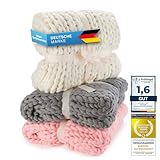 Feluna® Grob gestrickte Kuscheldecke - Grobstrick Wolldecke Strickdecke Tagesdecke Überwurf Decke für Wohnzimmer & Gästezimmer (Elfenbeinweiß)