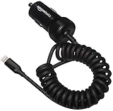 Amazon Basics - Kfz-Ladegerät mit Lightning-Anschluss, Spiral-Kabel, 5 V, 2,4 A, 0,45 m, Schwarz