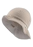 Sterntaler Wende Sonnenhut Uni - Strandhut aus Musselin(Bio) - UV-Schutz 30 Sommerhut Mädchen - mit elastischen Gummiband und Nackenschutz - Baby Kinder Kopfbedeckung - beige, Größe 49