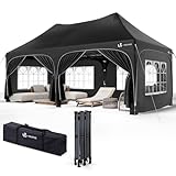 VOUNOT® 3x6m Pavillon Wasserdicht mit 6 Seitenwänden, Faltpavillon Stabil, Partyzelt Winterfest, UV-Schutz 50+, Gartenzelt Faltbar mit 6 Sandsäcken und Tragetasche, Schwarz