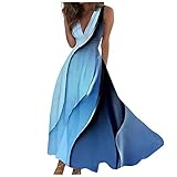 Sommerkleider Damen Sexy Lässig V-Ausschnitt Ärmellos Blumendruck Strandkleider A-Linie Maxikleid Partykleid Freizeitkleid Hohe Taille Tunikakleid 10#Blau M