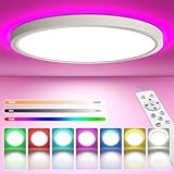 YiLaie 24W Deckenlampe LED Deckenleuchte Dimmbar mit Fernbedienung RGB Farbwechsel Deckenbeleuchtung 3000K-6500K 2700LM IP44 Wasserdicht Deckenlampe Wohnzimmer Deckenleuchte Schlafzimmer Ø30cm