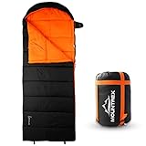 MOUNTREX® Schlafsack für Camping & Outdoor -5°C / 10°C - Deckenschlafsack (205 x 75cm) - 3 Jahreszeiten - Leicht & Warm (1.6 Kg) - Erwachsene, Damen und Herren – Koppelbar (RV - Rechts, Schwarz)