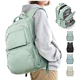 sikazan Rucksack Schule Teenager Mädchen Groß, Leichter Schulrucksack Teenager, Rucksack Univcersität, Schultaschen Damen mit Vielen Fächern, Casual Daypacks 30L (Grün)