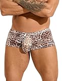 ohyeahlady Boxershorts Herren Leopard Sexy Unterwäsche für Mann Transparent Slips Erotische Dessous Reizwäsche Große Größen Lustige Unterhosen Höschen Bulge Pouch Underwear Autmungsaktiv Briefs XL