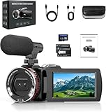 ZIMOCE Videokamera 4K Camcorder, 21X Digital Zoom Vlogging Kamera, 64MP Vlog Kamera für YouTube, 3.0'' 270°Drehbarer Screen Camcorder 4K mit 64 GB Karte, Externem Mikrofon, 2 Batterien