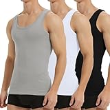 Falechay Unterhemd Herren Tank Top 3er Pack Baumwolle Feinripp ärmellos Muskelshirtst Männer Sportunterhemden Schwarz Weiß Grau L