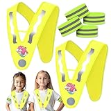 Ycaaeo 2 Stück Reflektoren Warnweste Kinder und 4 Reflektorband,V-Form Kinderwarnweste mit Cartoon Meerjungfrau Muster,Leichte Leuchtweste Sicherheitsweste für Jungen Mädchen Nächtliche Outdoor