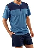 Bresdk Schlafanzug Herren Baumwolle Pyjama Set Rundhalsausschnitt Oberteil und Pyjama Shorts mit Tasche Zweiteiliger Sommer Shorty Schlafanzüge