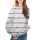 Gestreifte Sweatshirts für Damen, leicht, Rundhalsausschnitt, langärmelig, Farbblock-Pullover, lässig, Herbst, Damen-Oberteil, weiß, M