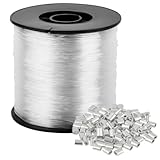 TMBMLPP 0,8 mm transparente Nylonschnur, unsichtbarer Draht zum Aufhängen, 200 m, mit 120 Aluminium-Crimpschlaufenhülsen, unsichtbarer Nylonfaden, Nylonfaden, klarer Faden zum Aufhängen von