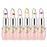 TITIMORE 6 Stück Kristall Gelee Lippenstift mit Blume Magische Temperatur Farbwechsel Lippenbalsam Flower Jelly Lipstick langanhaltend Feuchtigkeitscreme klar Lipgloss(Rosa)