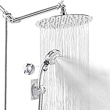 N/A 8-Zoll-Regenduschkopf mit Handbrause-Kombination, 11-Zoll-Verlängerungsarm aus Messing, verchromter Badezimmer-Hochdruck-Handbrausekopf mit 6 Einstellungen, mit Schlauch und Halter