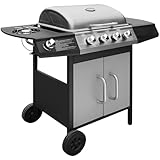 Vopese 4-Zonen Gasgrill mit Seitenspender - Schwarz/Silbern - 104x55x97cm - für Familienfest im Freien Model41900