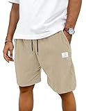 TARAINYA Corduroy Kurze Hosen Herren Baumwolle Kordelzug Shorts Herren Sommer Stretch Freizeitshorts mit Taschen Hellkhaki L