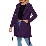 MJGkhiy Regenjacke für Damen, Trekking, lang, winddicht, mit Kapuze, leicht, Trenchcoat, Regenschutz, Übergröße, Outdoor-Softshelljacke, Camping, Laufjacke, Violetta, M