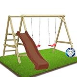 Gartenpirat Premium Schaukelgestell Typ 4.2 mit Rutsche braun Zwei Schaukelsitze Kletterleiter - 303 x 180 x 200 cm - Doppelschaukel aus Holz - TÜV geprüft
