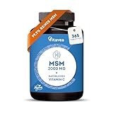 MSM 2000mg mit Vitamin C 60mg - 99,9% reines MSM (Methylsulfonylmethan) - 365 hochdosierte vegane Tabletten - Laborgeprüft, ohne unerwünschte Zusätze - Vitavea