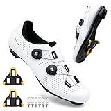 Feyenold Herren Fahrradschuhe Damen Radsport Schuhe Kompatibel mit SPD-SL Pedal & Kompatible Installation SPD/Look KEO Cleats Reitschuhe White 43 EU