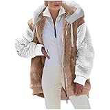 AACH Damen Plüschjacke Einfarbige Mode Winterjacke Langarm Übergangsjacke mit Reißverschluss Teddy mit Kapuze Fleecejacke Teenager Mädchen Softshelljacke Große Größen Outdoorjacke Kapuzenjacke