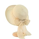 Kqpoinw Sonnenhut, Damen Strohhut Faltbare Kappe Floppy breiter Krempe Sommer Strand Hüte für Frauen Mädchen (Beige)