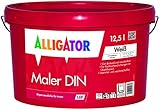 ALLIGATOR Maler DIN Innenfarbe Weiß 12,5 Liter -Stumpfmatte Raumfarbe - Wandfarbe gute Deckkraft - Made in Germany