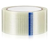 FUNOMOCYA Glasfaserband 50mm X 20m Transparent Verstärktes Filament Packband Hochtemperaturbeständig Reißfest Stark Haftendes Verpackungsband für Versand und Bündeln
