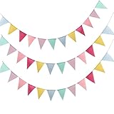 GoldRock 3 Stück Wimpelkette Outdoor Wetterfest,Wimpelkette Outdoor Girlande,12m 36 Pcs Wimpel/Jede Girlande,Wimpelkette Stoff für Hochzeit, Party, Weihnachten, Geburtstag, Kinderzimmer Indoor Deko