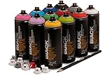 12 Montana Spraydosen - Workshop Set, schnell trocknend, Premium Nitro-Acryllack mit Ersatzcaps und Bleistift
