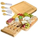 ZOLTA Käsebrett mit Käsemesser Set - Bambus Käseplatte - Servierplatte - Serviertablett für Weincracker - Cheese Board Charcuterie Board 33x33 cm