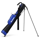 COSTWAY Golf Pencil Bag mit Ständer, Golfbag mit 2 er Unterteilung, Golftasche leicht mit Schultergurt & Tasche, Golf Standbag tragbar für Herren, Damen (Blau)
