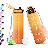 Trinkflasche 500ml, Wasserflasche mit Zeitmarkierung, Trinkflasche mit Filter, Auslaufsicher, BPA-frei, Sportflasche für Fitness, Fahrrad, Büro, Schule, Outdoor, Yoga, Erwachsene, Sprudel geeignet