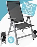gardisun Hochlehner Gartenstuhl klappbar aus Aluminium, 2-Fach pulverbeschichtet, wetterfest, leicht, 5-Fach verstellbar, Made in EU, 2er Set, Silber