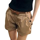 Sommer-Shorts für Damen, lässig, hohe Taille, solide Stil, Sporthose, Jogging-Shorts mit Falten, Taschen, Schwarz XL