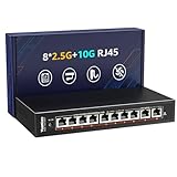 10-Port 10G Ethernet Switch Unmanaged, 8 x 2.5G Base-T Ports, 2 x 10Gb RJ45-Ports, kompatibel mit 100/1000/2500Mbps, Metallgehäuse ohne Lüfter, YuanLey 2.5Gbe Netzwerk-Switch für 2.5G/10G NAS, WLAN-AP