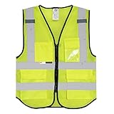 Salzmann Warnweste - Hergestellt mit 3M Reflektierendem Material - Mit 4 Vordertaschen und Reißverschluss