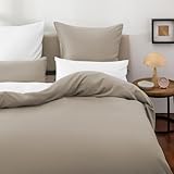 Blumtal Premium Bettwäsche 135x200 Sommer + Kissenbezug 80x80 cm 4er Set - Oeko-TEX zert. Sommer Bettwäsche 135x200 wendbar - zweifarbiger Mikrofaser Bettbezug 4 teilig - Weiß/Taupe