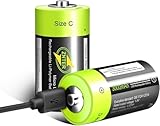 2 Stück Lithium C Akku,Wiederaufladbare Micro USB C Zelle Batterien,Wiederaufladbare C-Batterie,1,5 V, 3000 mAh,Langlebige und Dauerhafte Leistung